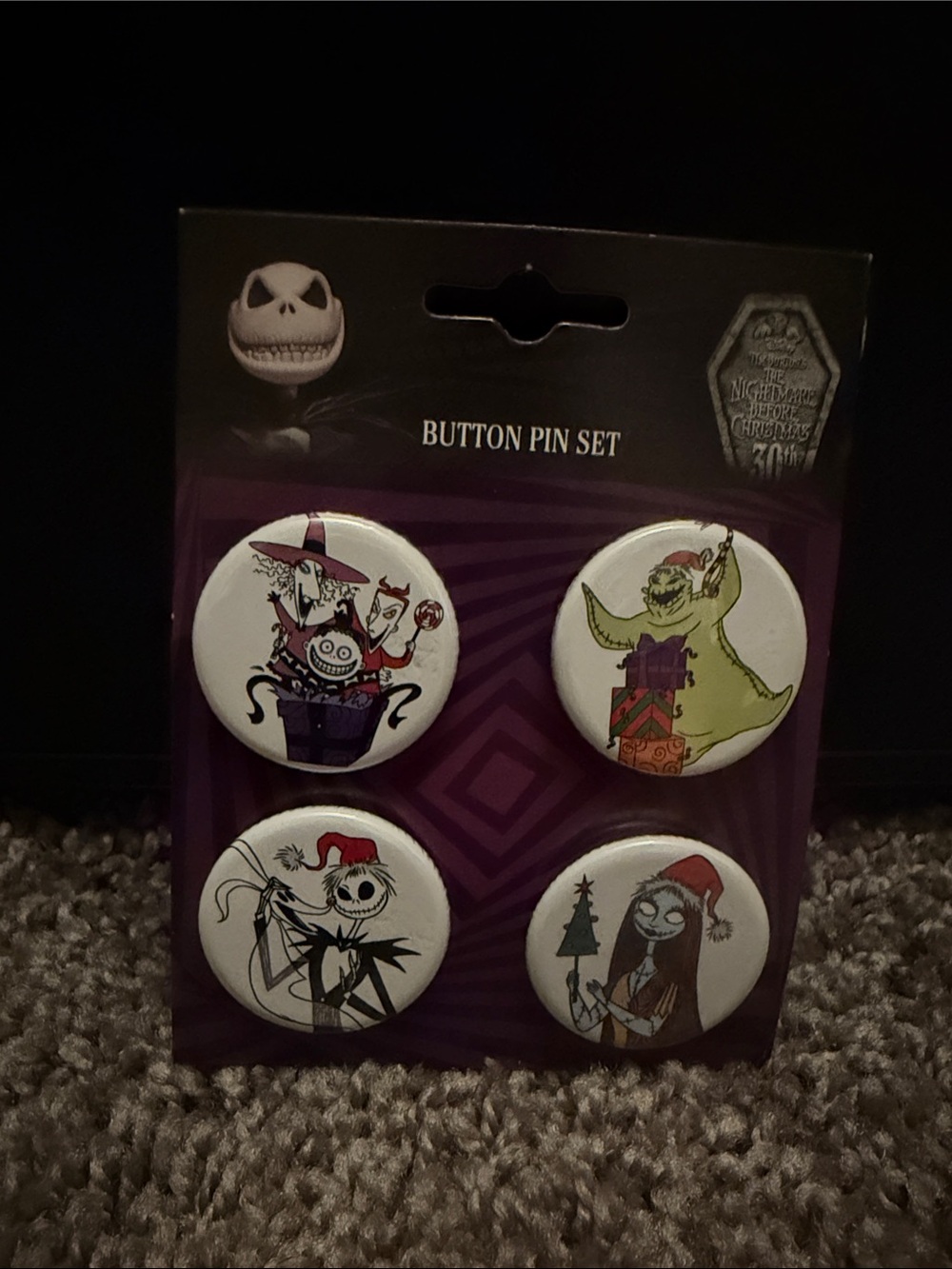 Disney The Nightmare Before Christmas Button Pin Set - White, Green, Red, Purple